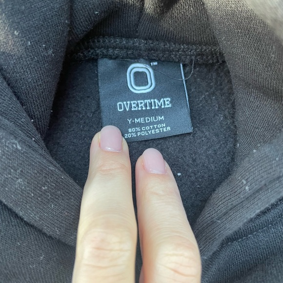 Kids Overtime Black Hoodie with White Lettering - Picture 2 of 4